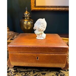 Vintage Ceramic Puppy Figurine – 1950s Japan Dog with Floral Collar, 2.5"